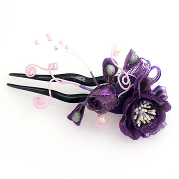 Handmade Fabric Flower 2-Prong Hair Fork Purple